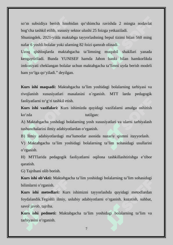 MAKTABGACHA TA’LIM TASHKILOTLARIDAGI PEDAGOIK FAOLIYATNI LOYHALASHTIRISH 7