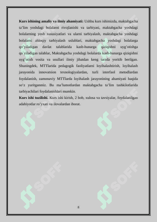MAKTABGACHA TA’LIM TASHKILOTLARIDAGI PEDAGOIK FAOLIYATNI LOYHALASHTIRISH 8