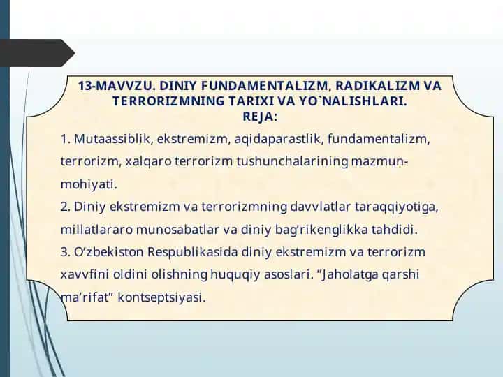 DINIY FUNDAMENTALIZM, RADIKALIZM VA TERRORIZMNING TARIXI VA YO`NALISHLARI 1