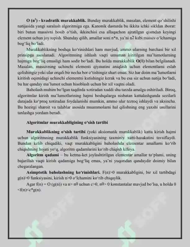 ALGORITMLAR. KATTA RO‘YXATLARNI QIDIRISH YOKI MA’LUMOTLAR RO‘YXATINI SARALASH UCHUN MURAKKAB KOD YARATISH VA KODNI MURAKKABLIGI BO‘YICHA TAHLIL QILISH 8