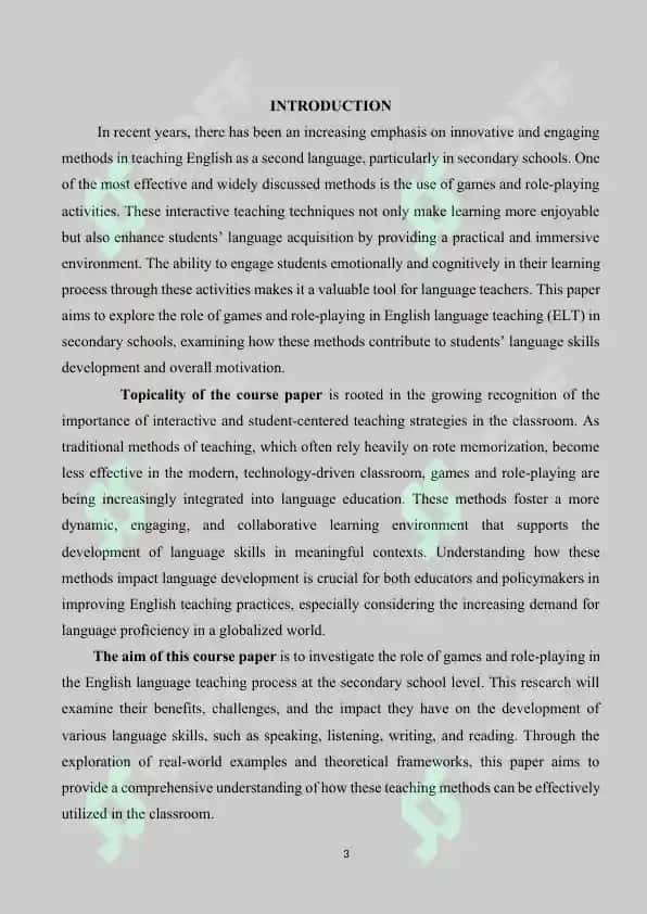 The Role of Games and Role-Playing in Teaching English in Secondary Schools 3