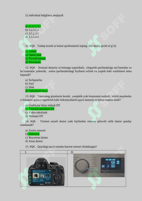 10-sinf - Informatika - Testlar - Javoblari bilan 3