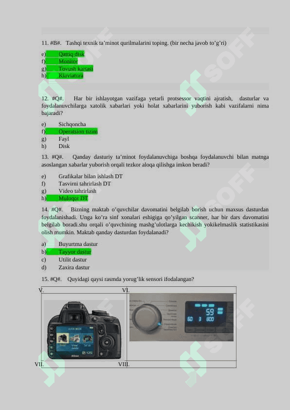10-sinf - Informatika - Testlar - Javoblari bilan 7