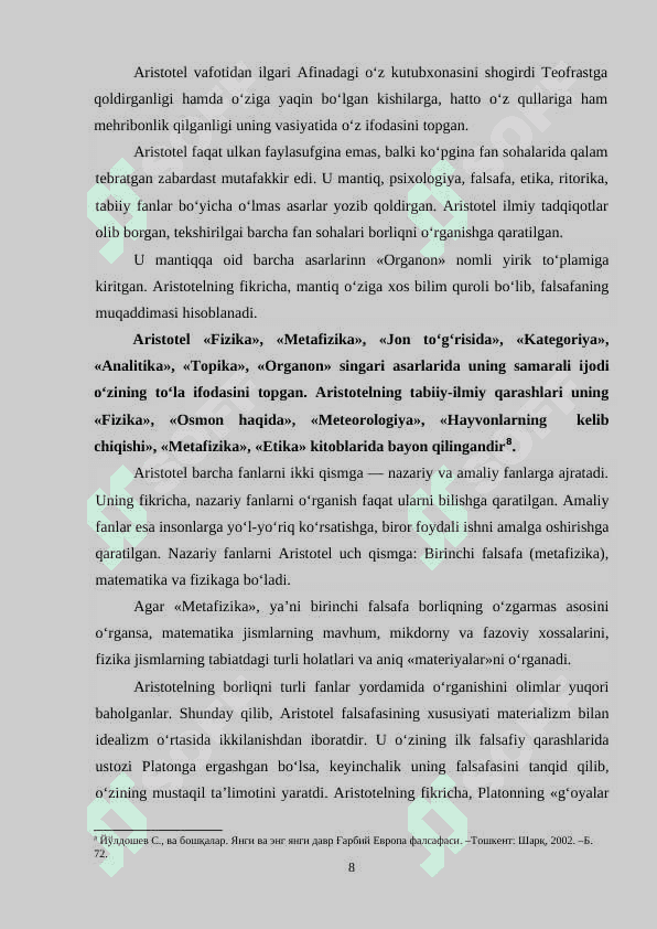 Aristotelning borliq haqidagi taʼlimotni gʻarbga tarqalishi 8