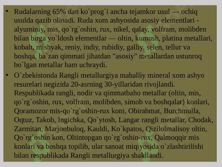 Rangli metallar. Mis konlari geologiyasi 3