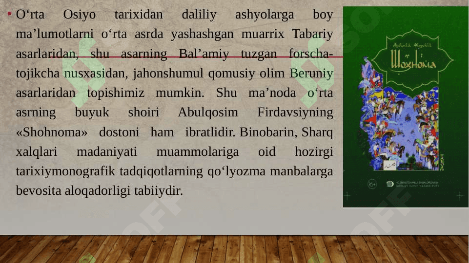 Ilk oʻrta asrlarda Oʻrta Osiyo tarixiy bilimlarni rivojlanish 5