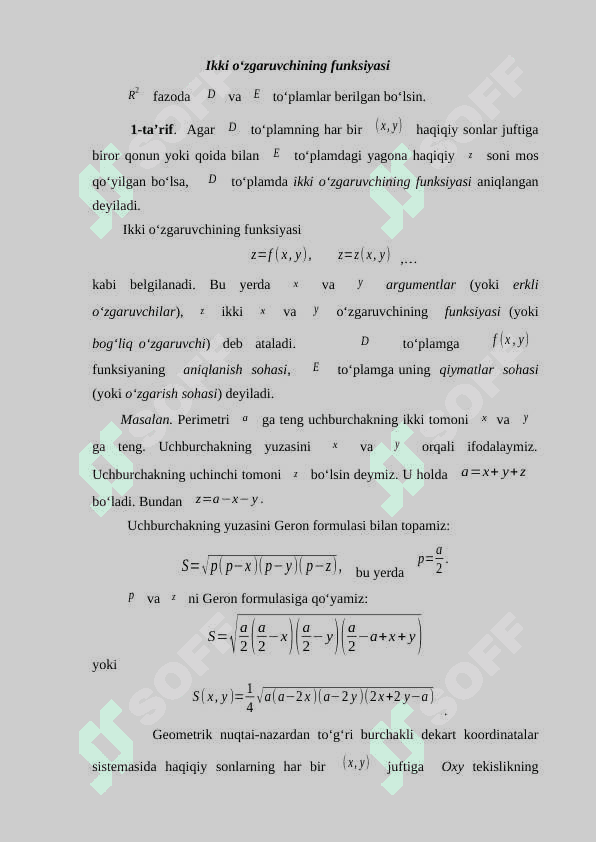 Ko‘p o‘zgaruvchili funksiyaning limiti, uzluksizligi 2