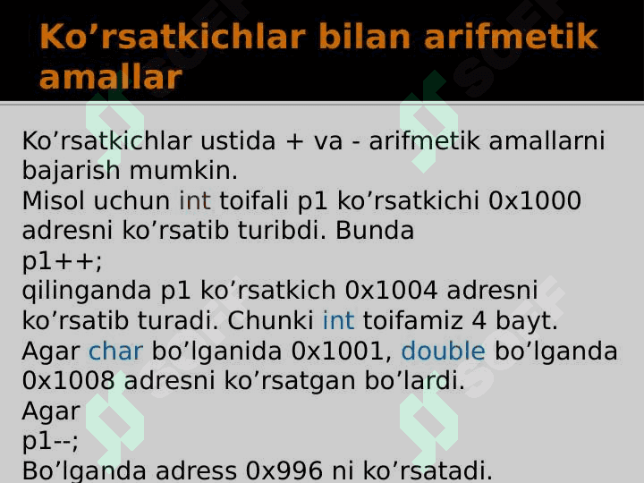C/C++: Ko’rsatkichlar (Pointers) 8