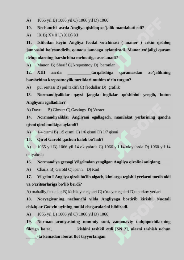 Normandlar tomonidan Angliyaning istilo qilinishi va uning oqibatlari 2
