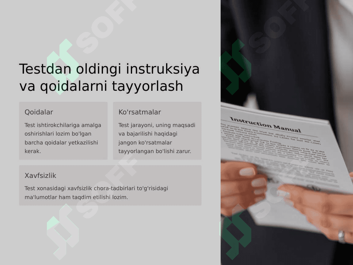 Test o'tkazish sharoitini tayyorlash. 4