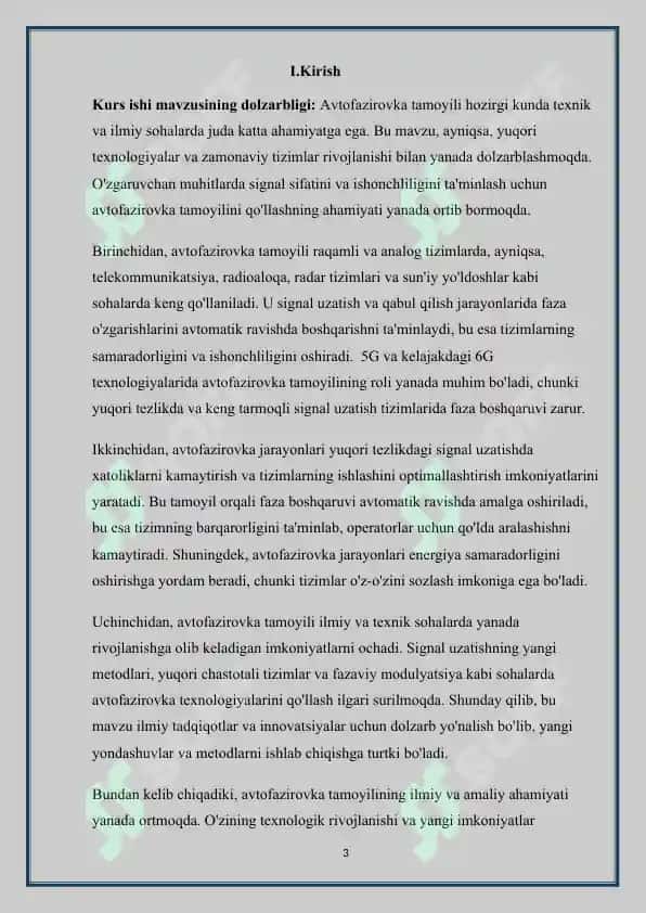 “Avtofazirovka tamoyili” mavzusida KURS ISHI 3