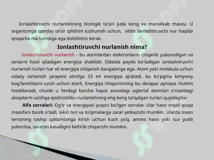 Ionlashtiruvchi nurlanishlarning biologik ta’siri 3