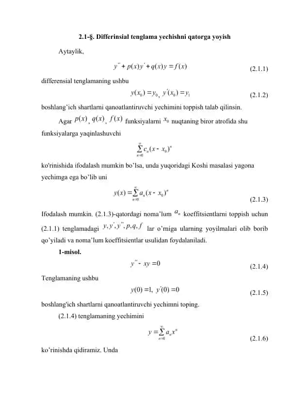Differensial tenglama yechishni qatorga yoyish 1