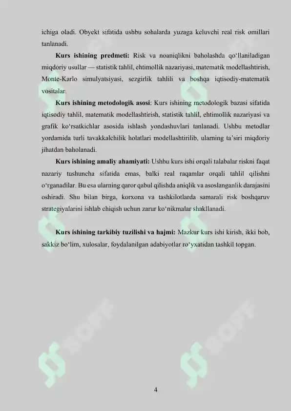 Risk va noaniqlikni baholashning miqdoriy usullari 4