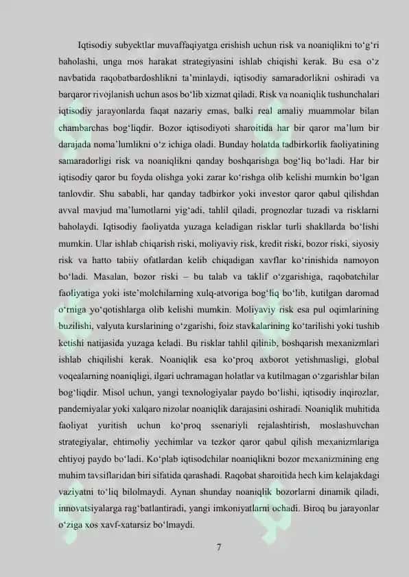 Risk va noaniqlikni baholashning miqdoriy usullari 7