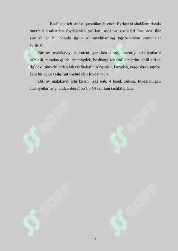 O`QUVCHILAR ERKIN FIKRLASHINI SHAKLLANTIRISHDA INTERFAOL USULLARNING AHAMIYATI 8