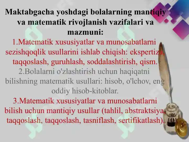 Maktabgacha yoshdagi bolalarni matematik rivojlantirish jarayonida mantiqiy fikirlashni loyihalash 5
