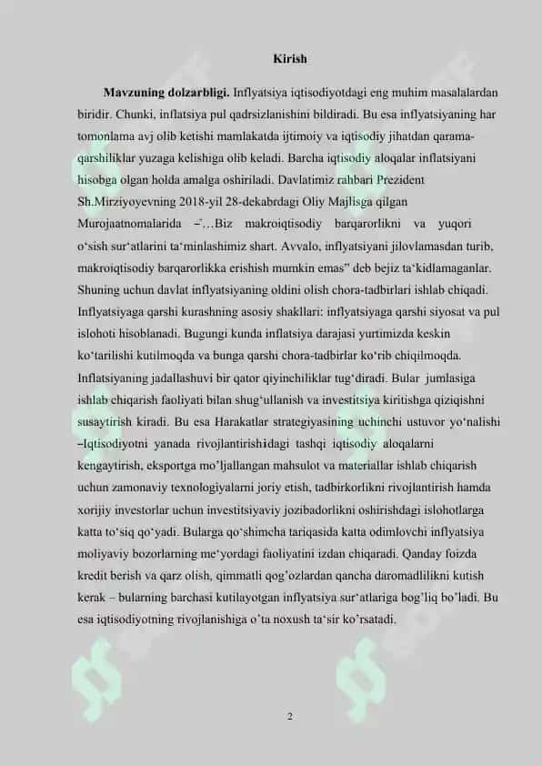 O’zbekiston Respublikasi iqtisodiyotidagi inflyatsiya jarayon 2