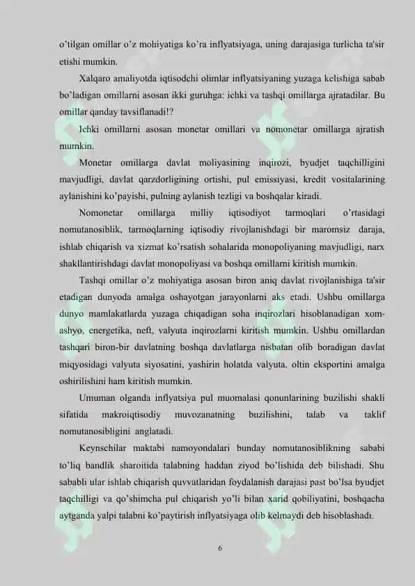 O’zbekiston Respublikasi iqtisodiyotidagi inflyatsiya jarayon 6