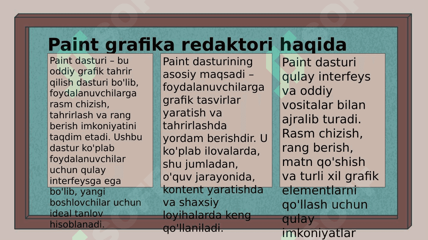 Grafik redaktorlar bilan ishlash, Paint grafik redaktori bilan ishlashni o’rgatish. 3