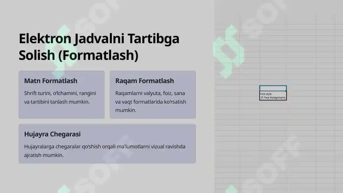 Elektron Jadvalni Formatlash: To‘liq Qo‘llanma 3