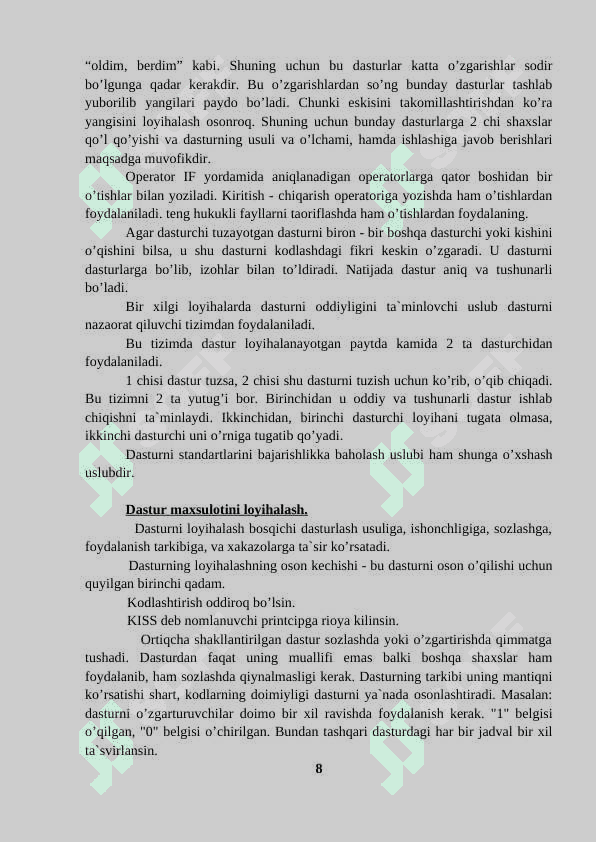 Dasturiy vositalarni loyihalash va ishlab chiqish_ESSEY 8