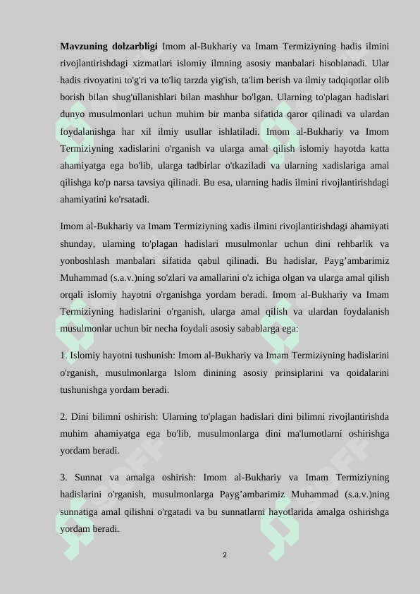 Imom al Buxoriy at Termiziyning hadis ilmini rivojlantirishdagi xizmatlari 2