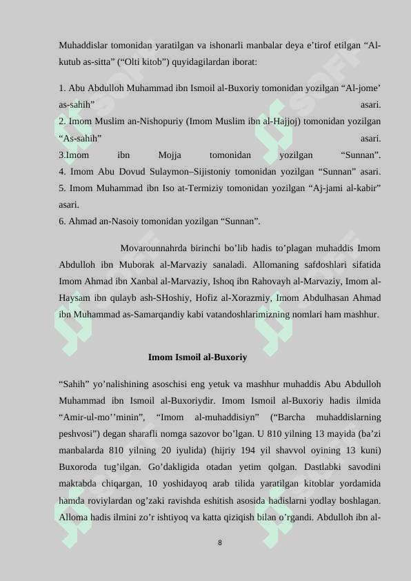 Imom al Buxoriy at Termiziyning hadis ilmini rivojlantirishdagi xizmatlari 8