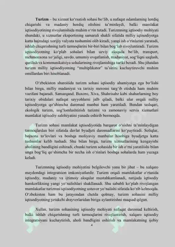 Turizm soxasida iqtisodiy mexanizm va uning hususiyatlari 4