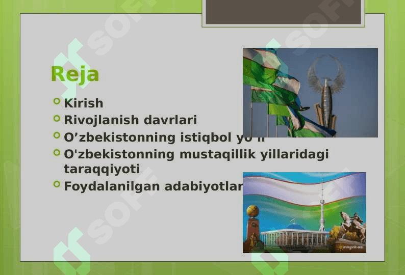 O'zbekistonning o'ziga xos istiqbol va taraqqiyot yo'li 2