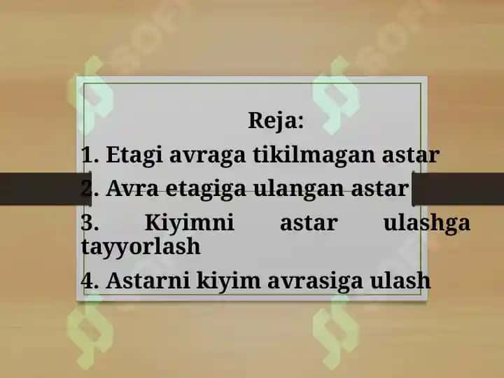 Astarni kiyimga ulash usullari 2