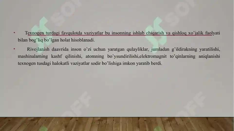 Favqulotda vaziyatlar va halokatlarda UASH ishining gigiyenik ahamyati. Tabiiy va Texnogen halokatlarni bartaraf etishda UASH ishining gigiyenik o’rni 5