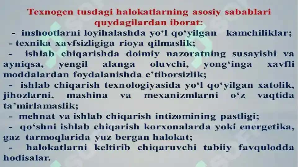 Favqulotda vaziyatlar va halokatlarda UASH ishining gigiyenik ahamyati. Tabiiy va Texnogen halokatlarni bartaraf etishda UASH ishining gigiyenik o’rni 7