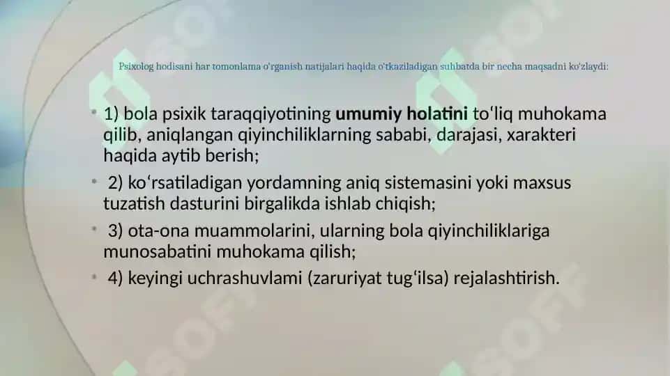 Ota-ona va  o‘qituvchilar bilan olib boriladigan korreksion-profilaktik ishlar. Yetim va ota-ona qaramog‘isiz qolgan bolalarning umumiy psixologik tavsifi 5