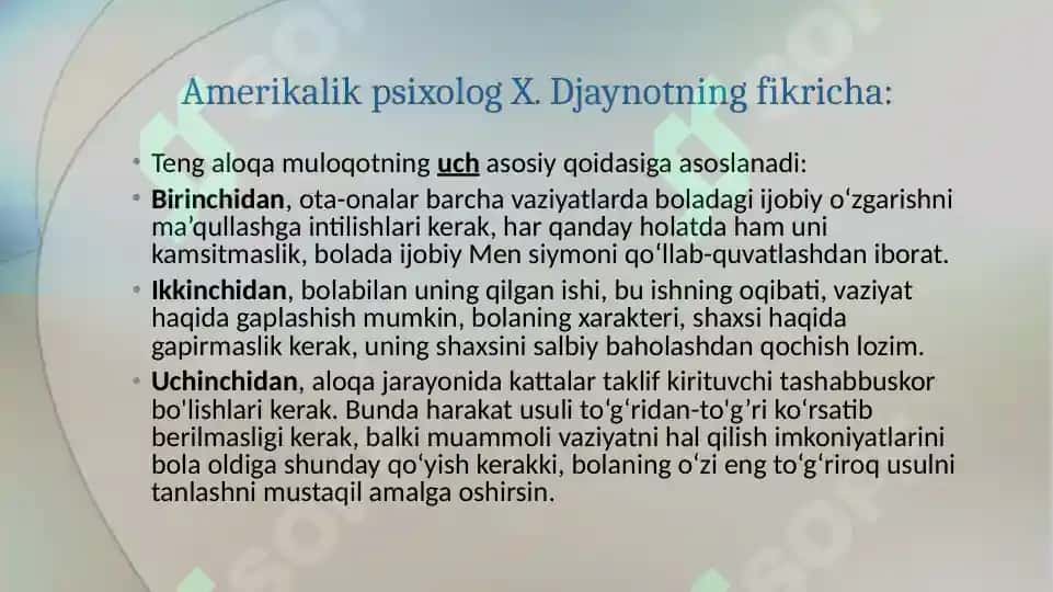 Ota-ona va  o‘qituvchilar bilan olib boriladigan korreksion-profilaktik ishlar. Yetim va ota-ona qaramog‘isiz qolgan bolalarning umumiy psixologik tavsifi 8