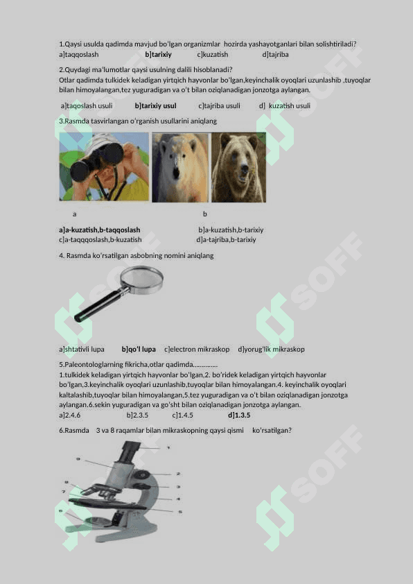 5-sinf botanika fanidan test javoblari bilan 5