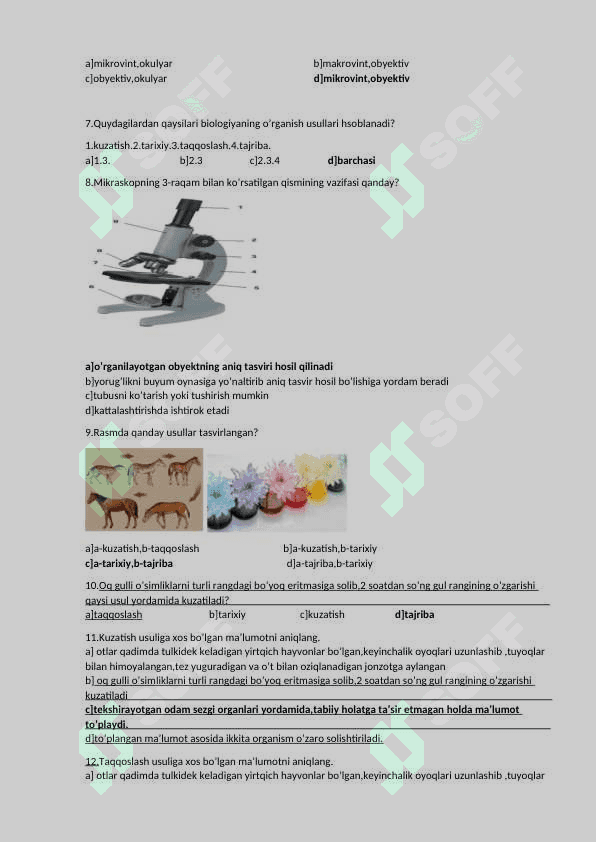 5-sinf botanika fanidan test javoblari bilan 6