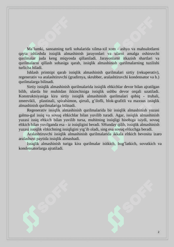ATSETONNI ISITISH UCHUN USIMON QOBIQ TRUBALI ISSIQLIK ALMASHINISH QURILMASINI HISOBLASH   	VA LOYIHALASH 8