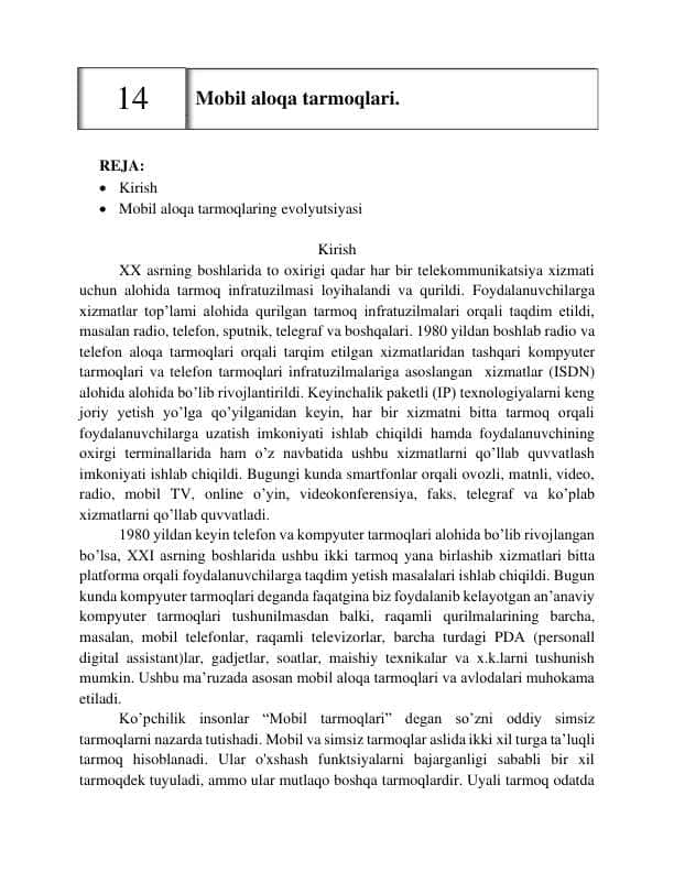 Mobil aloqa tarmoqlari. 1