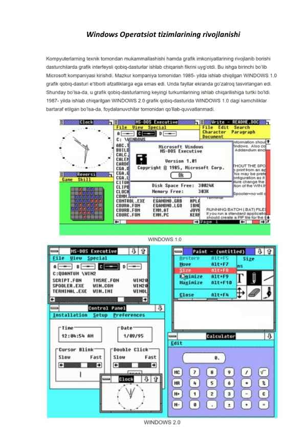 WINDOWS OPERATSION TIZIMLARNING RIVOJLANISHI 1