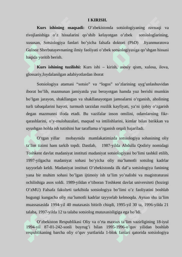O‘zbekiston sotsiologlarining sotsiologik qarashlari tarixi. Jiyanmuratova Gulnoz Sherbutayevna hayoti va ilmiy faoliyati 2