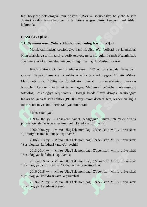 O‘zbekiston sotsiologlarining sotsiologik qarashlari tarixi. Jiyanmuratova Gulnoz Sherbutayevna hayoti va ilmiy faoliyati 4