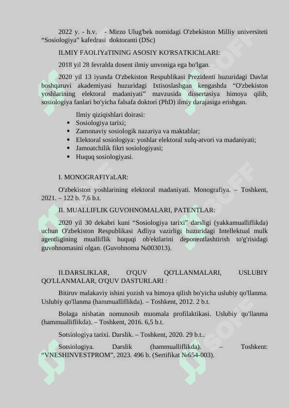 O‘zbekiston sotsiologlarining sotsiologik qarashlari tarixi. Jiyanmuratova Gulnoz Sherbutayevna hayoti va ilmiy faoliyati 5