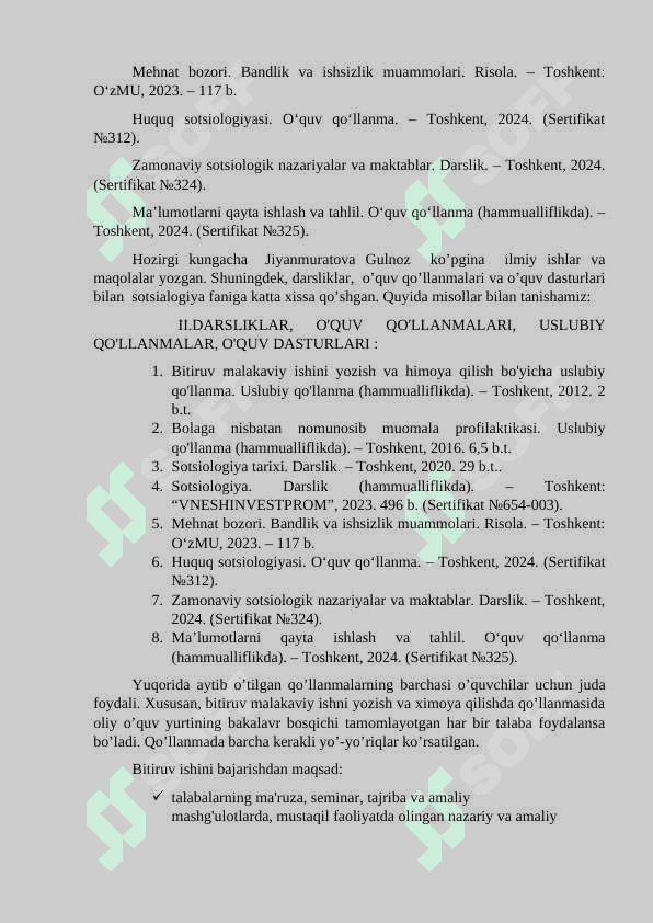 O‘zbekiston sotsiologlarining sotsiologik qarashlari tarixi. Jiyanmuratova Gulnoz Sherbutayevna hayoti va ilmiy faoliyati 6