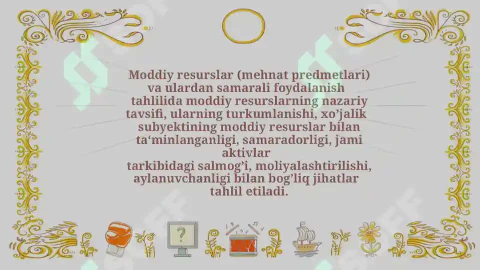 Moddiy Resurslar Bilan Ta’minlanganlik va Ulardan Foydalanish Tahlili 3