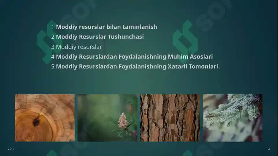 MAVZU: MODDIY RESURSLAR BILAN TAMINLANGANLIK VA ULARDAN FOYDALANISH TAXLILI 2