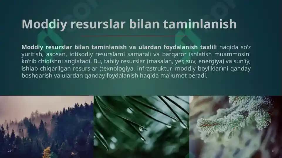 MAVZU: MODDIY RESURSLAR BILAN TAMINLANGANLIK VA ULARDAN FOYDALANISH TAXLILI 3