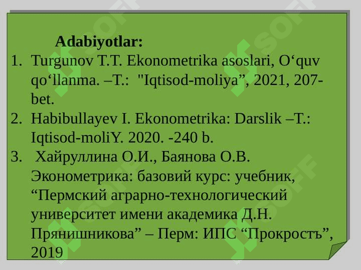 EKONOMETRIK MODELLARNI BAHOLASH 3