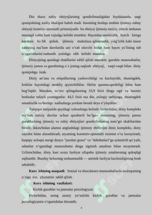Diniy aloqalarning sotsial psixologiyada o‘rganilishi 4