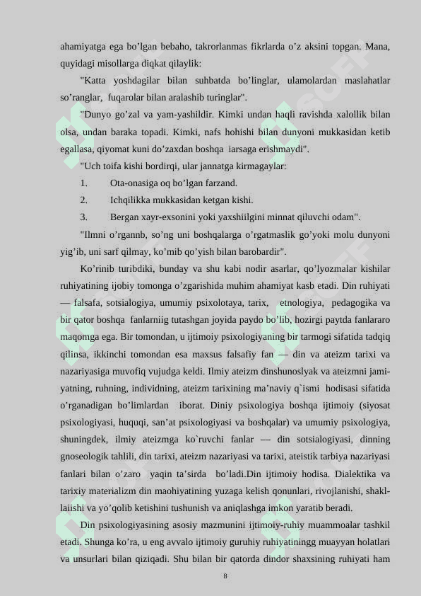 Diniy aloqalarning sotsial psixologiyada o‘rganilishi 8